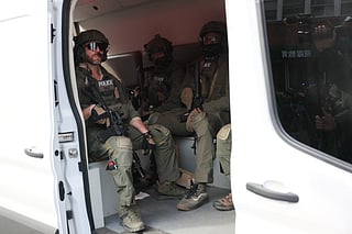 A convoy believed to be carrying Venezuelan President Nicolas Maduro departs the Daniel Patrick Moynihan United States Courthouse after an arraignment hearing on January 05, 2026 in New York City.