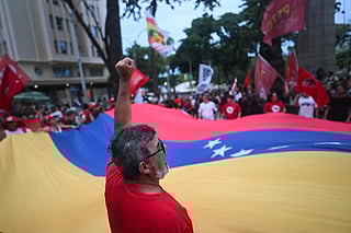 People take part in a demonstration in support of Venezuela's President Nicolas Maduro at the Cinelandia square in Rio de Janeiro, Brazil on January 5, 2026, after US forces captured Venezuelan leader Nicolas Maduro.