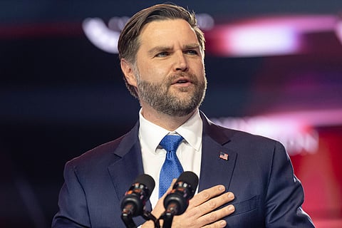 FILE - Vice President JD Vance speaks during Turning Point USA's AmericaFest 2025, Dec. 21, 2025, in Phoenix. (AP Photo/Jon Cherry, File)