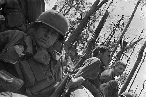 US soldiers rest on Hill 875 near Dak To, on November 22, 1967, after the troops had secured the area during the Vietnam war. Street protests in Europe against the war had a significant political cost for the continent’s governments, which had to reconcile their support for the US.