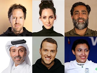 Clockwise from left: Sebastian Vettel, Heather Hasson, Shahzad Younas, Amna Al Qubaisi, Vadim Fedotov and Hamad Al Hajri.