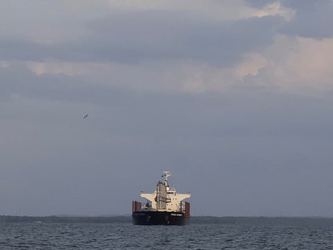 A crude oil tanker 
