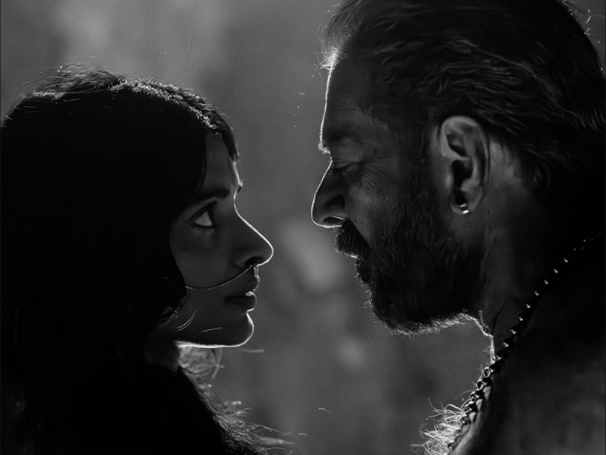 Mammootty (right) in a still from 'Bramayugam'.