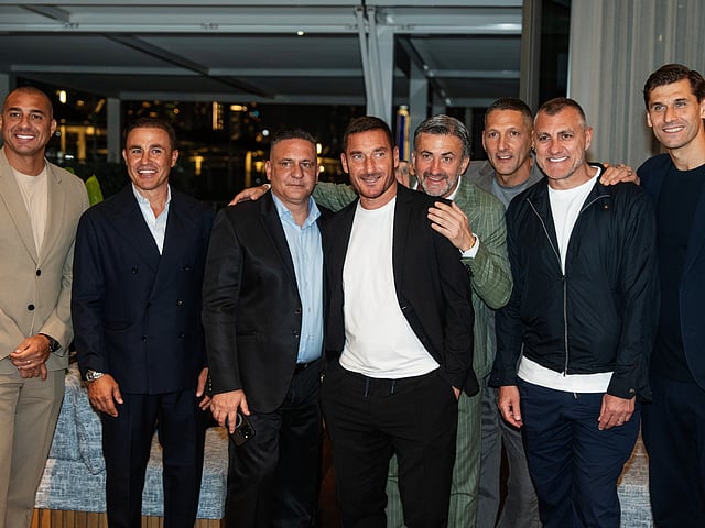 Massimiliano Suglia with football legends during the event.