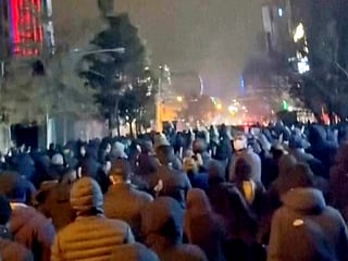 In this frame grab from footage circulating on social media from Iran showed protesters once again taking to the streets of Tehran on Saturday, January 10, 2026. 