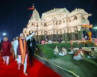  Prime Minister Narendra Modi waves as he arrives at Somnath Temple, in Gir Somnath.
