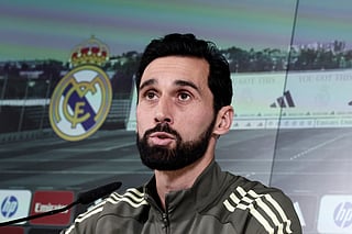 Real Madrid's new coach Alvaro Arbeloa gives a press conference at Real Madrid Sports City in Valdebebas, in the outskirts of Madrid, on January 13, 2026.
