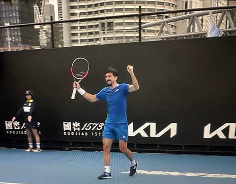 Sebastian Ofner celebrates too early against  Nishesh Basavareddy