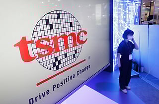 This photo shows the logo of TSMC (Taiwan Semiconductor Manufacturing Company) during the Taiwan Innotech Expo at the World Trade Center in Taipei, Taiwan, Oct. 14, 2022. (AP Photo/Chiang Ying-ying, File)