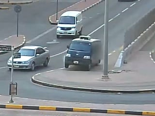 The impact is forceful enough to briefly lift the rear of the van off the ground