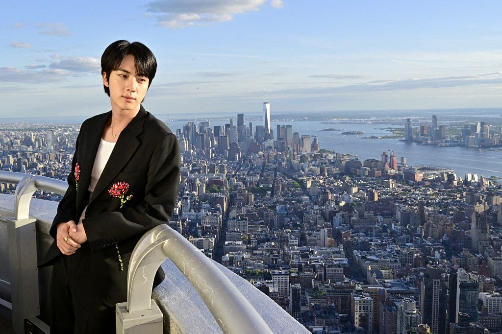 BTS's Jin lights the Empire State Building in celebration of his second solo album, Echo, on May 20, 2025 in New York City.