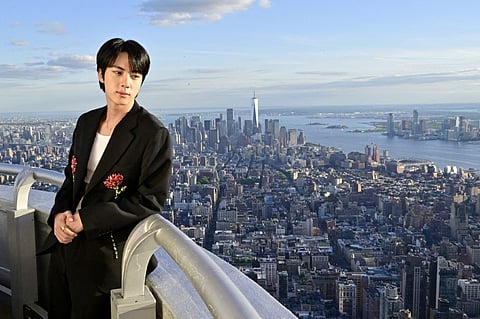 BTS's Jin lights the Empire State Building in celebration of his second solo album, Echo, on May 20, 2025 in New York City.