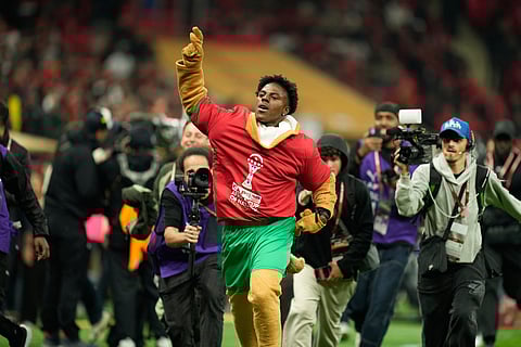 Darren Jason Watkins Jr., American YouTuber known as IShowSpeed, runs during the closing ceremony ahead of the Africa Cup of Nations final soccer match between Senegal and Morocco, in Rabat, Morocco, Sunday, Jan. 18, 2026.