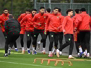Morocco players take part in a training session in Rabat on January 17, 2026, on the eve of the Africa Cup of Nations (CAN) final football match against Senegal.