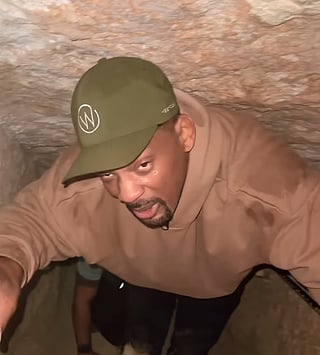 Will Smith exploring the Great Pyramid of Giza.