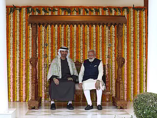 The two leaders seated on the Royal Swing at the Prime Minister's residence on Lok Kalyan Marg in New Delhi. They decided to establish 'House of India' in Abu Dhabi.