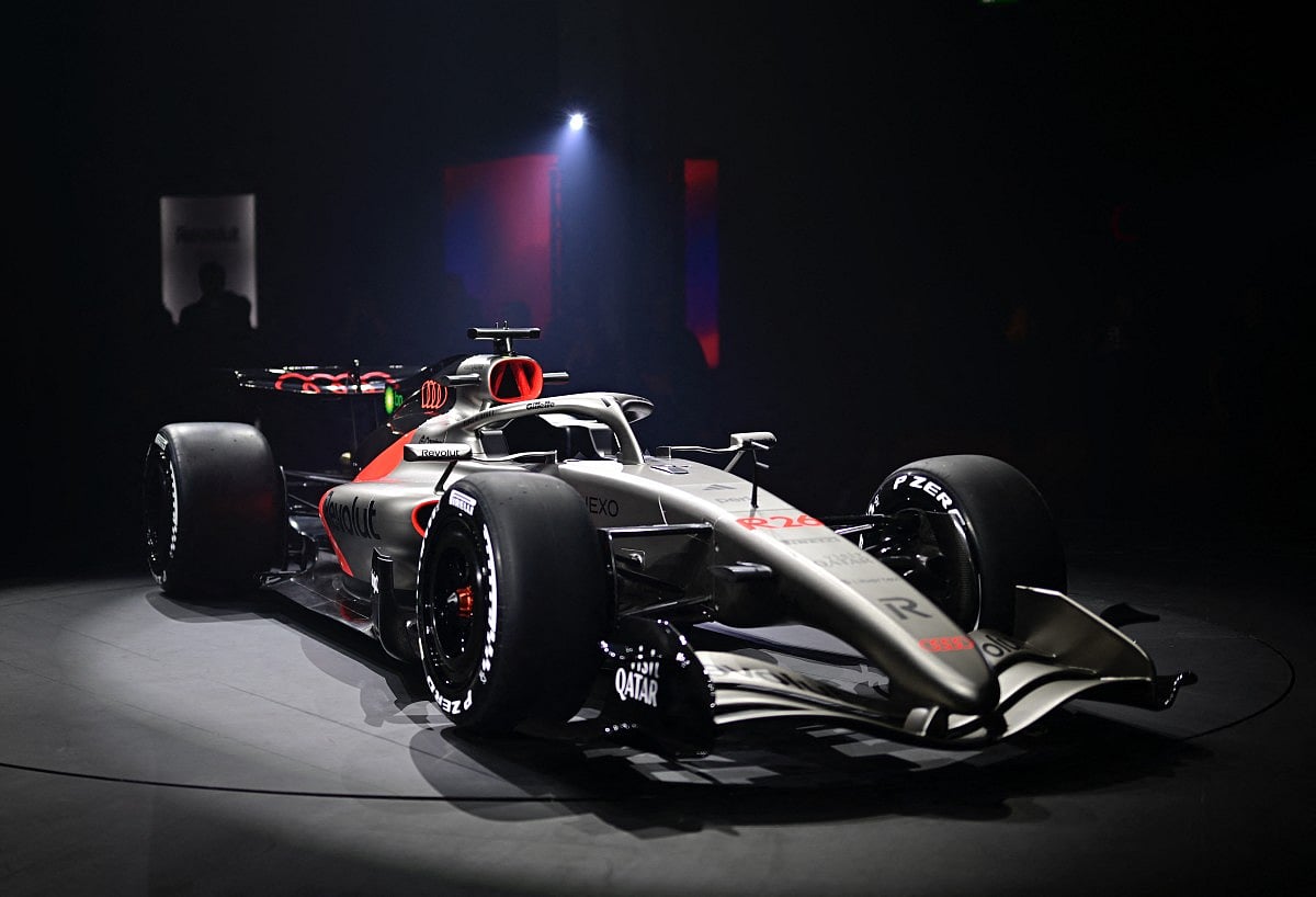 The Audi Revolut F1 car is presented ahead of its entry into the 2026 Formula One season, on January 20, 2026, in Berlin.