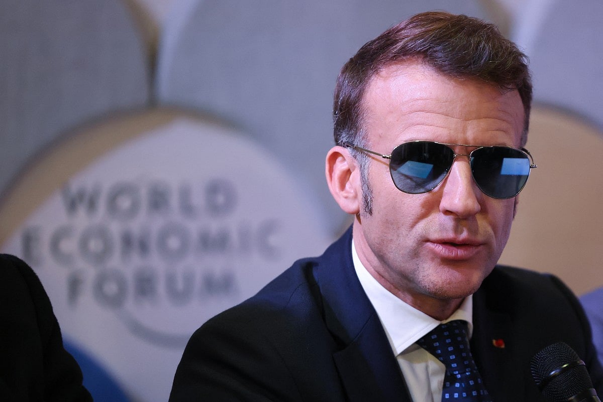 French President Emmanuel Macron wearing sunglasses