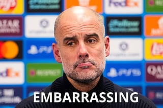 Manchester City's Spanish manager Pep Guardiola reacts during the press conference after the UEFA Champions League, league Phase - day 7 football match between Bodoe/Glimt and Manchester City in Bodoe, Norway on January 20, 2026.