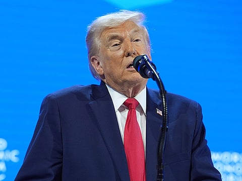 US President Donald Trump addresses the audience during the Annual Meeting of the World Economic Forum in Davos, Switzerland.