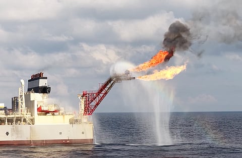 New gem: Flaring from the drill ship Noble Viking to confirm the new gas find at  Malampaya East-1, located 5km east of the existing Malampaya Field.