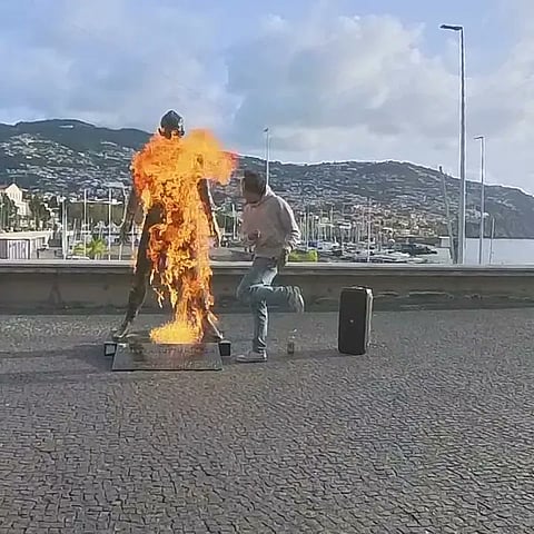 Cristiano Ronaldo statue set on fire in his hometown