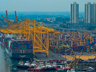 A general view shows the port of Colombo on April 9, 2025.