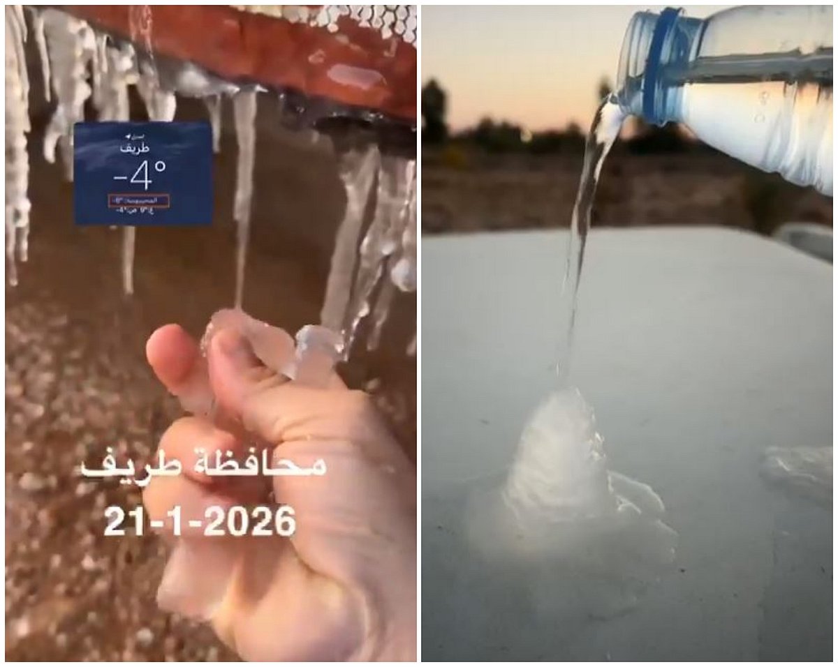 Rare cold wave in Saudi Arabia sees water freeze mid-air