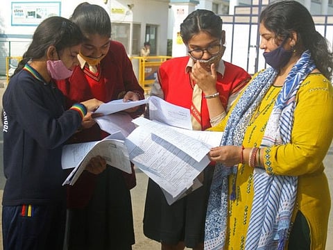 Students discuss the CBSE Class 10 question paper with their teacher. (Photo for representation purposes only)