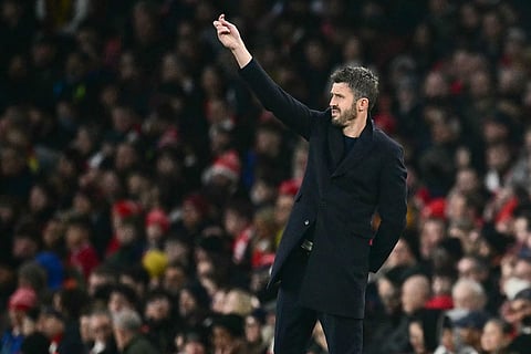Manchester United's Interim Head Coach Michael Carrick gestures during Premier League match between Arsenal and United