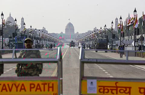 Security has been tightened on the eve of the Republic Day celebrations at Kartavya Path, in New Delhi.
