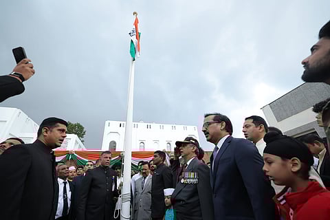 Indian expats attend the flag hoisting ceremony at the Indian Consulate in Dubai on Monday. 