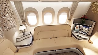 A brief CGI clip in an Emirates YouTube tribute to Sir Tim Clark appears to show the airline’s future Boeing 777X cabin, featuring business class suites with doors and a lounge-style seating area.