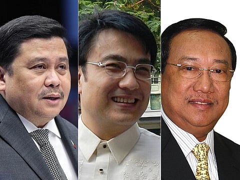 A combo photo shows (from L): Senator Jinggoy Estrada, former Senator Ramon "Bong" Revilla Jr., and former Public Works and Highways (DPWH) Secretary Manny Bonoan. The Justice Department issued a sobpoena to the three amid an ongoing probe into alleged corruption in flood control projects.

