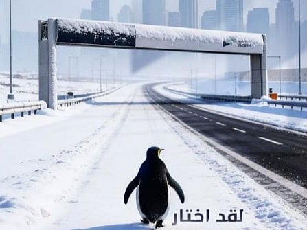 Why this penguin chose to cross Dubai's Salik on a snow-clad road?