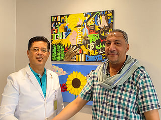 Prof Dr Iyad Hassan with Mohammed Bakheet Mohammed, who underwent a successful minimally invasive thyroid surgery at Burjeel Hospital.