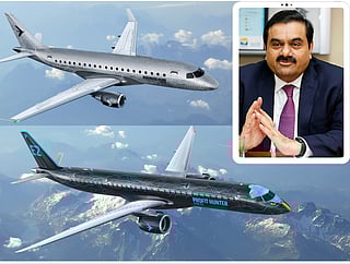 An Embraer jet and Indian tycoon Gautam Adani (inset). The subcontinent is making a huge step towards regional passenger jet assembly and manufacturing through its partnership with the Brazilian airframe maker.
