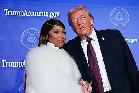 Nicki Minaj (L) joins U.S. President Donald Trump in Washington, DC