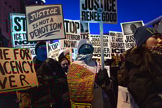 Demonstrators protest against Immigration and Customs Enforcement (ICE) operations in Minnesota on January 27, 2026 in Minneapolis, Minnesota.