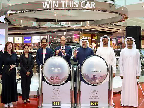 Top officials from Dubai Duty Free conduct the Finest Surprise draw.