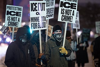 Demonstrators protest against Immigration and Customs Enforcement (ICE) operations in Minnesota.
