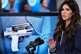 Homeland Security Secretary Kristi Noem speaks during a news conference at Federal Emergency Management Agency headquarters, Saturday, Jan. 24, 2026, in Washington. (AP Photo/Julia Demaree Nikhinson)