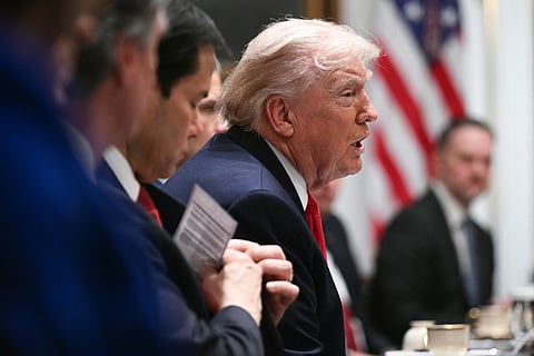 US President Donald Trump speaks during a cabinet meeting in the Cabinet Room of the White House in Washington, DC,.