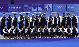 India’s men’s hockey team on the podium after defeating Spain 2–1 to win bronze at Paris 2024