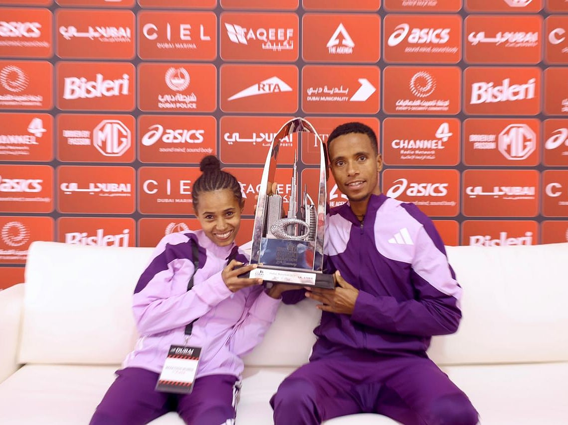 Nibret Melak (Men) and Anchinalu Dessie (women) both from Ethiopia winners of the 25th anniversary edition of the Dubai Marathon