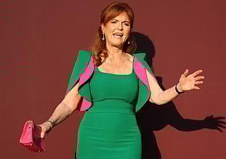 Duchess of York Sarah Ferguson poses for a photocall during the 4th edition of the charity gala 'Knights of Charity' at Château de la Croix-des-Gardes in Cannes on July 17, 2025.