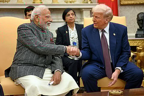 (FILE) US President Donald Trump (R) shakes hands with Indian Prime Minister Narendra Modi in the Oval Office of the White House in Washington, DC, last year.