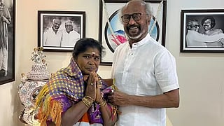 Tamil cinema icon Rajinikanth on Tuesday met sanitation worker Padma at his residence.