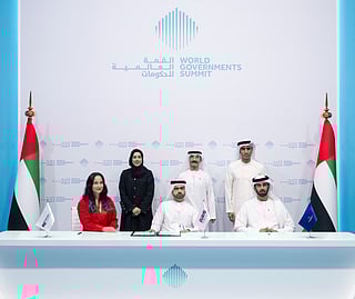 Officials at the launch of the multi-year collaboration at World Governments Summit in Dubai on Wednesday. 