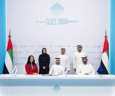 Officials at the launch of the multi-year collaboration at World Governments Summit in Dubai on Wednesday. 